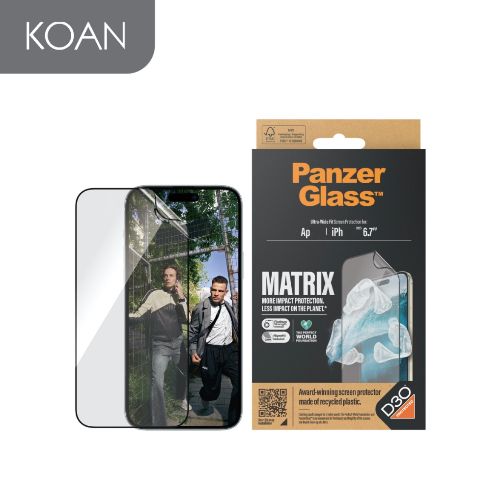 ฟิล์มมือถือ PANZERGLASS Ultra Wide Fit Matrix with D3O for iP 15 Plus [With Applicator]