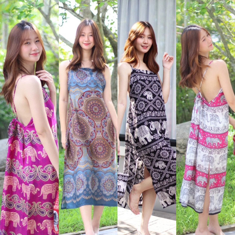 ชุดเดรสสายเดี่ยว ผูกหลัง ผ้าเรยอน ผ้านิ่ม ใส่สบาย พร้อมส่ง