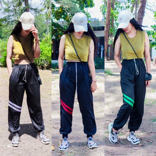 วอร์มขาจั้ม แต่งแถบคาดเข่า ผ้าวอร์มใส่สบาย ขนาดฟรีไซต์