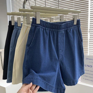 BUBPA(พร้อมส่งบางสี)🔥Shorts กางเกงขาสั้นสียีนส์เอวสม็อค No.460