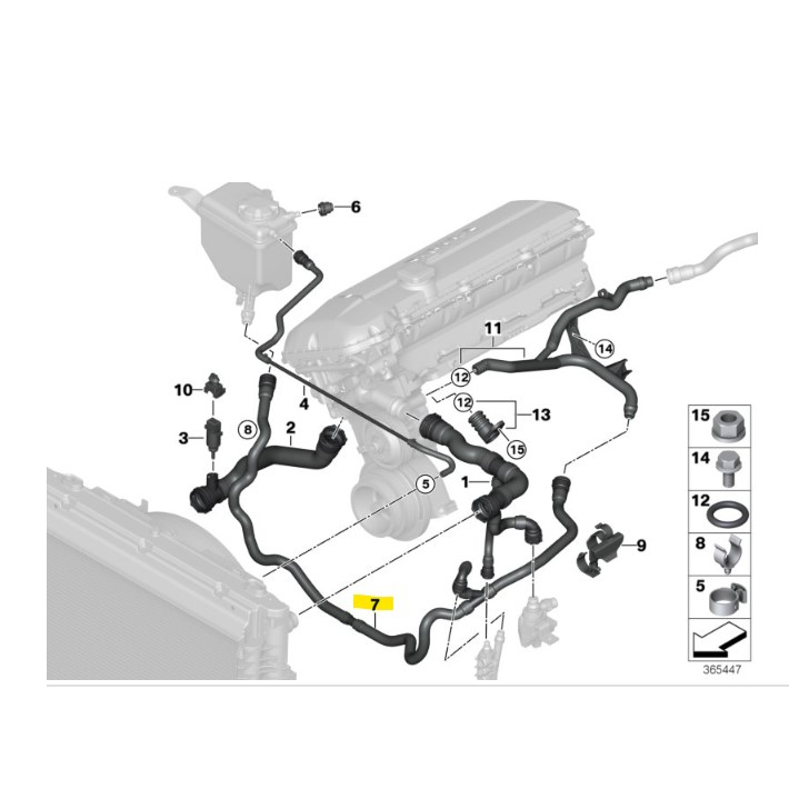 ท่อน้ำไหลกลับหม้อพักท่อนยาว(No.7) BMW Series 5 E60 525i 530i เครื่อง M54 (17127519258)