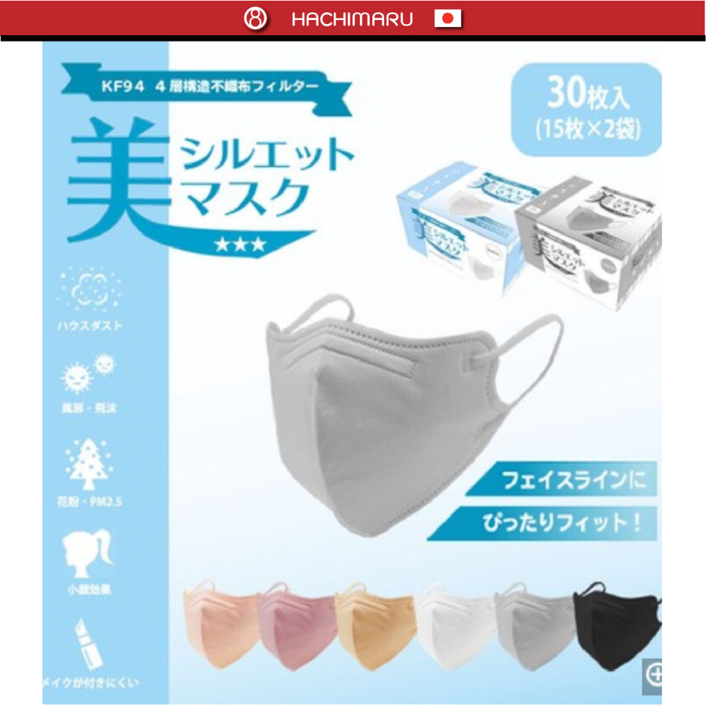 หน้ากากอนามัย Rapitto KF94 ฟิลเตอร์ 4 ชั้น แบบมีโครงลวด (VFE BFE PFE 99%) นำเข้าจากประเทศญี่ปุ่น 1 กล่อง 30 ชิ้น