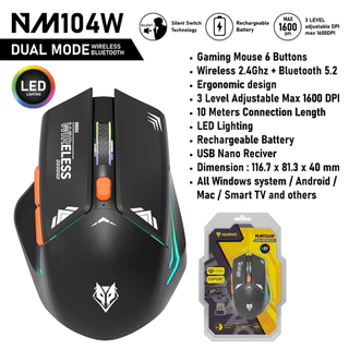 เมาส์เกมมิ่งไร้สาย Nubwo NM-104W Wireless & NM-105W Bluetooth Gaming Mouse แบตในตัว มีไฟ LED ประกัน 1 ปี เม้าส์บลูธูท
