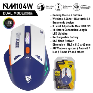 เมาส์เกมมิ่งไร้สาย Nubwo NM-104W Wireless & NM-105W Bluetooth Gaming Mouse แบตในตัว มีไฟ LED ประกัน 1 ปี เม้าส์บลูธูท