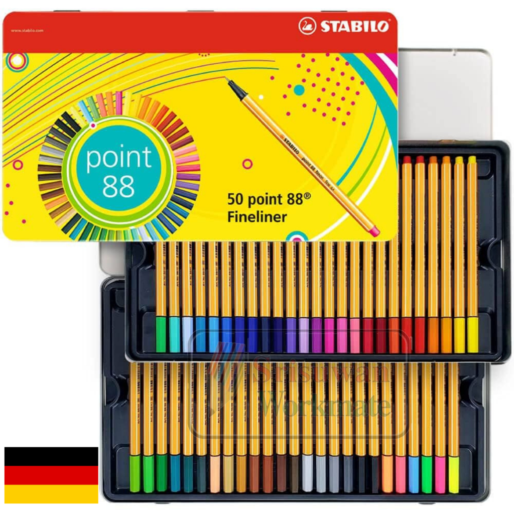 Stabilo 8850-6 50 Point 88 Fineliner Set 50 ด้าม ชุดปากกาสีน้ำหัวเข็ม บรรจุกล่องเหล็ก Made in Germany ปากกาหัวเข็ม