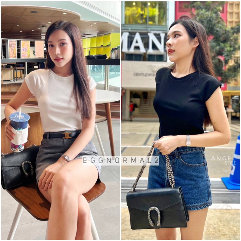 TOPSHOP ❤️ T116เสื้อแขนเต่อ คอกลม ผ้าคัตตอลร่องละเอียด