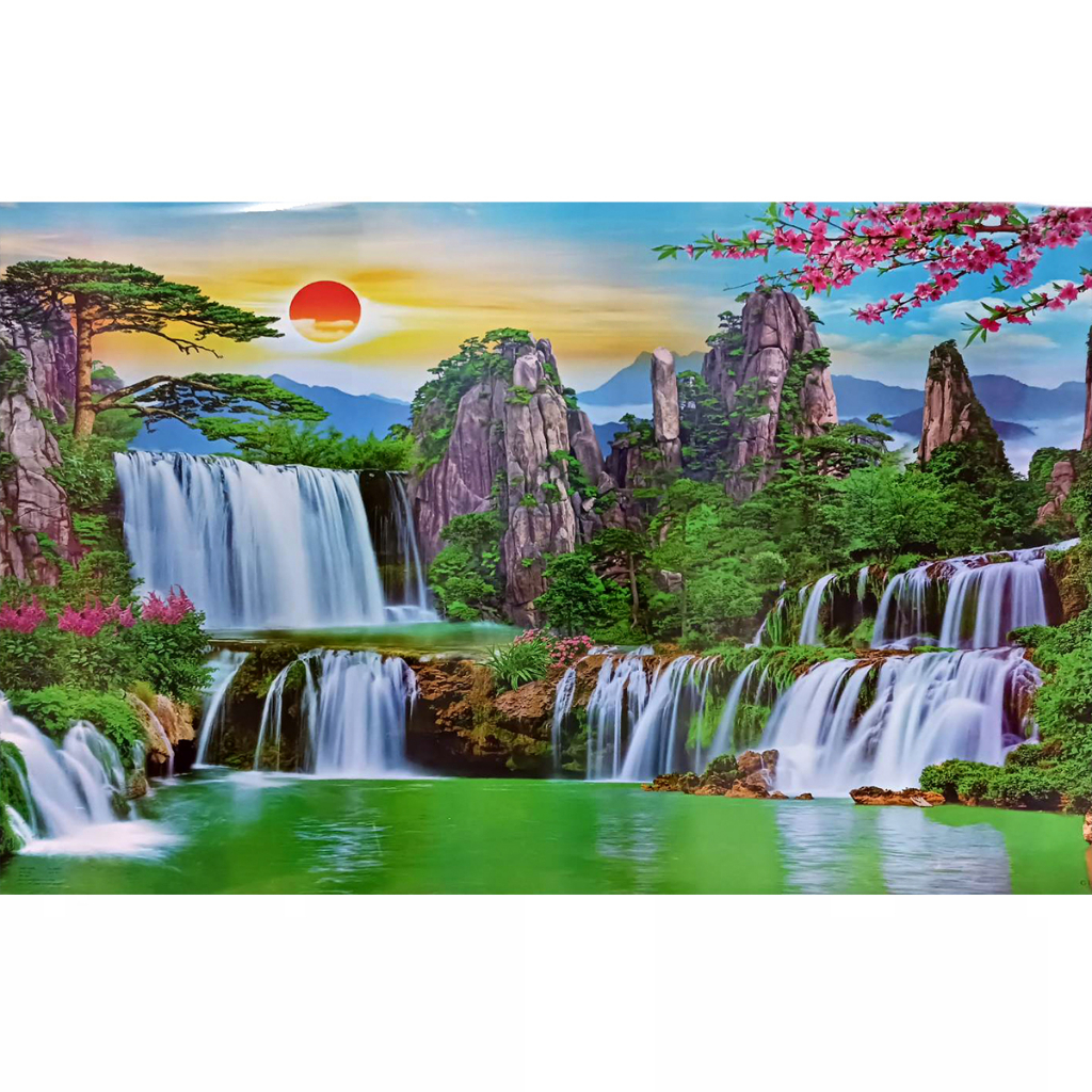 โปสเตอร์ ภาพ วิว น้ำ ทะเล ต้น ดอก ไม้ ภูเขา บ้าน  รูป มงคล ติดผนัง สวยๆ poster 34.5x23.5นิ้ว(88x60ซม.โดยประมาณ)