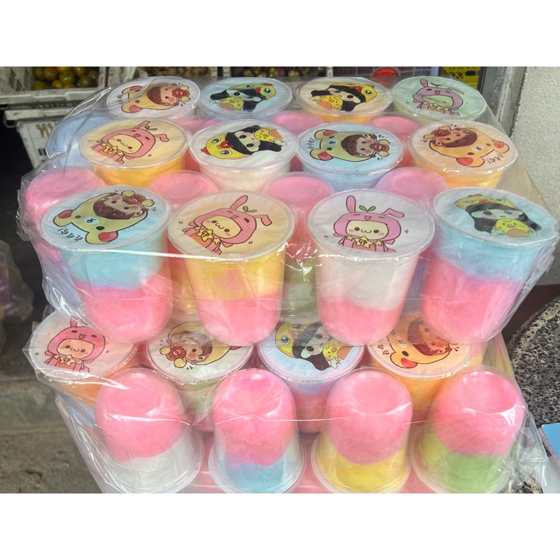[ 20 แก้ว ] ขนมสายไหมแบบแก้ว สีทูโทน หวาน อร่อย ขนาด 16oz