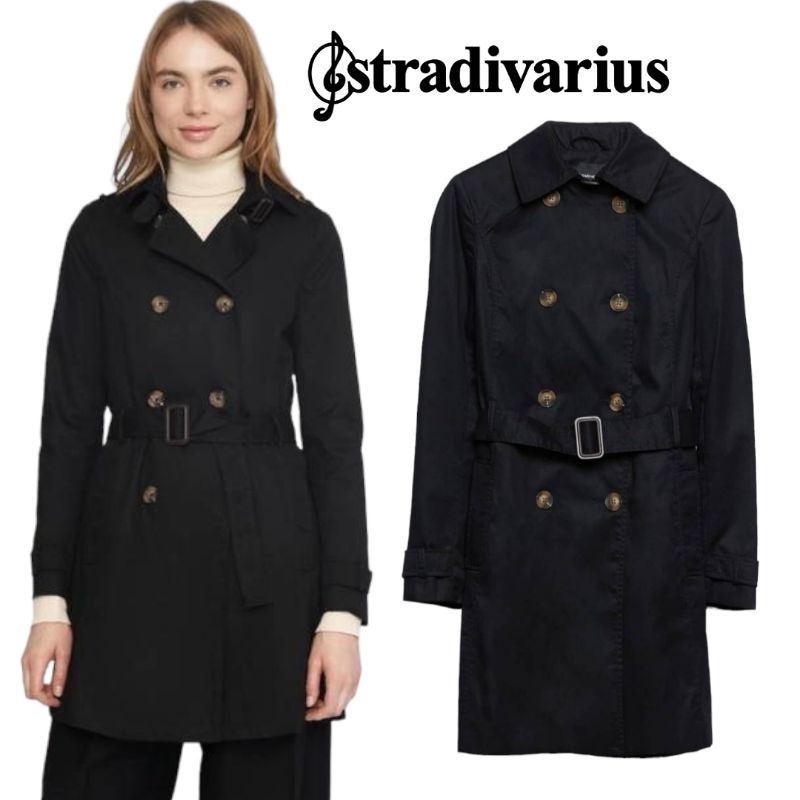 Stradivarius : Black Short Trench Coats (ดำ)