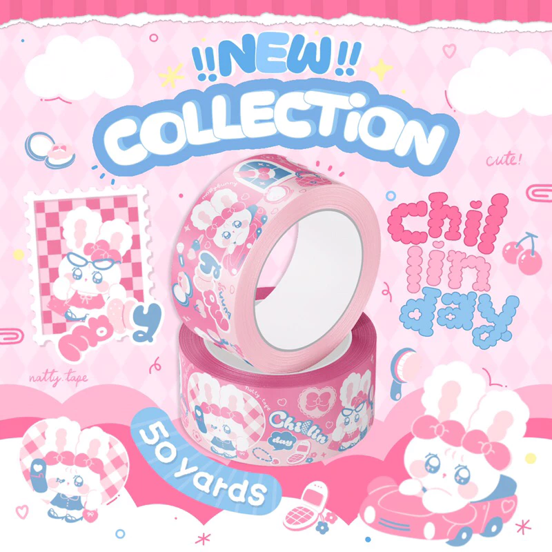เทปปิดกล่อง (Natty.tape) เทปกาว OPP Tape เสียงเบา ลายน่ารัก 50หลา tape ติดกล่องพัสดุ แปะกล่อง ลาย Chillinday พร้อมส่ง