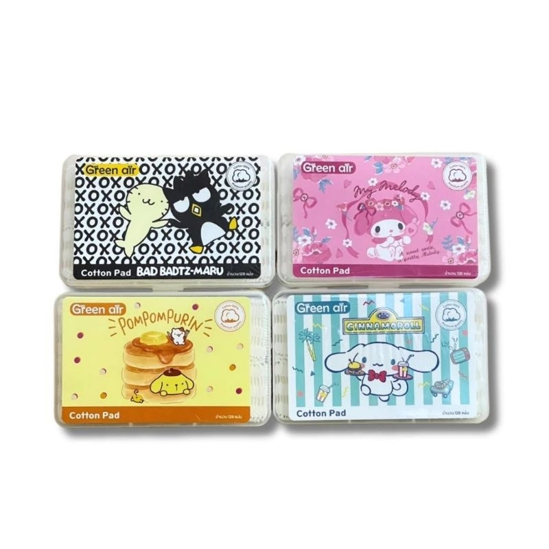 กล่องสำลี ลิขสิทธิ์แท้ Sanrio พร้อมสำลีรีดขอบ (128ชิ้น/กล่อง) ขนาดกล่อง 11*17*7.5 Cm. สำลีแผ่นรีดขอบด้านใน