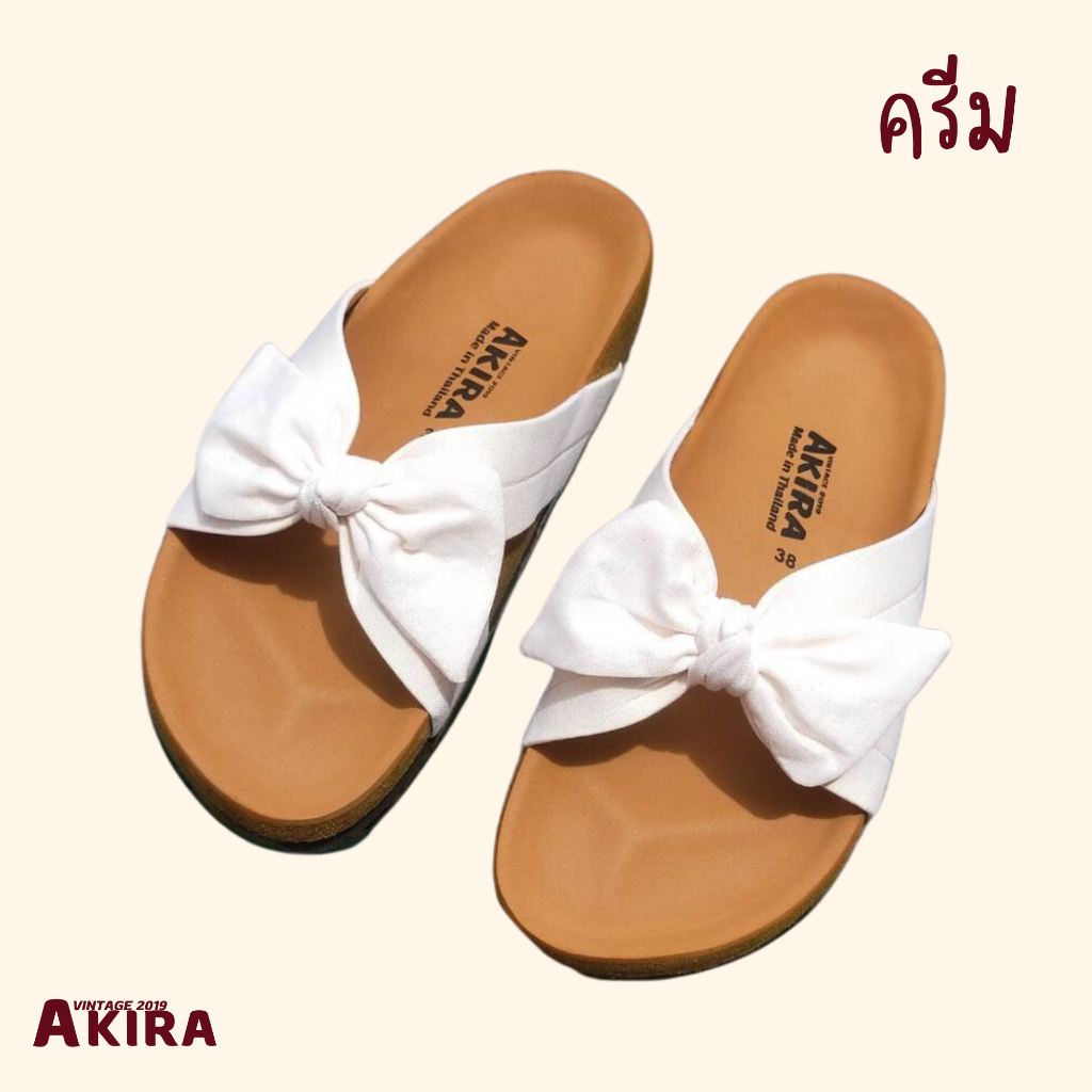 (พร้อมส่ง) รองเท้าแตะแฟชั่น  ผูกโบว์ (พื้นสีแทน)  ไซส์ 35-45