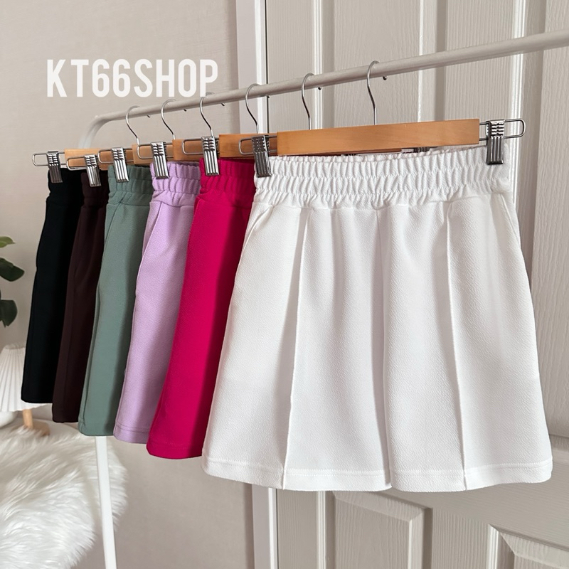🔆KT66SHOP🔆กางเกงขาสั้น ตีเกล็ดหน้า ผ้าวูลเวฟ มีกระเป๋าข้าง