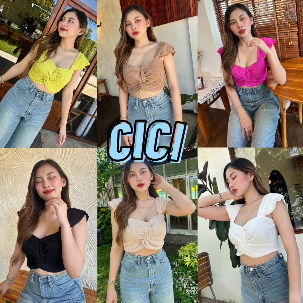 Cici(NO.9083)เสื้อกล้ามครอปผ้าท็อปฟี่ ดีเทลจั๊มบิด มีฟองน้ำในตัวยืดได้เยอะ แอบแซ่บนิดๆ