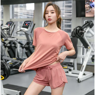 ชุดออกกำลังกายผู้หญิง (ขายแยกชิ้น) เสื้อแขนสั้น กางเกงขาสั้น รุ่น Mix114