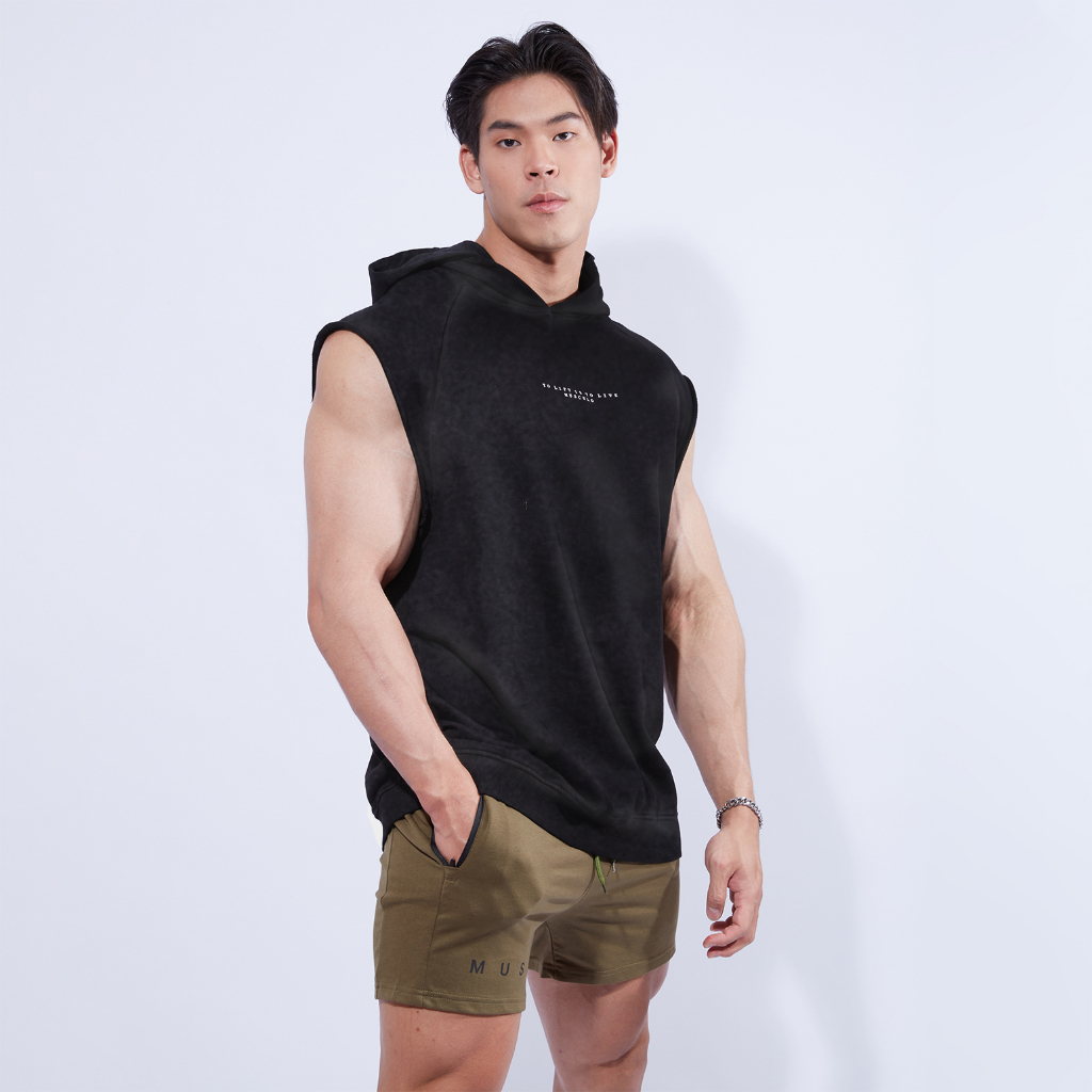Musculo เสื้อฮู้ดดี้แขนกุดทรง โอเวอร์ไซส์