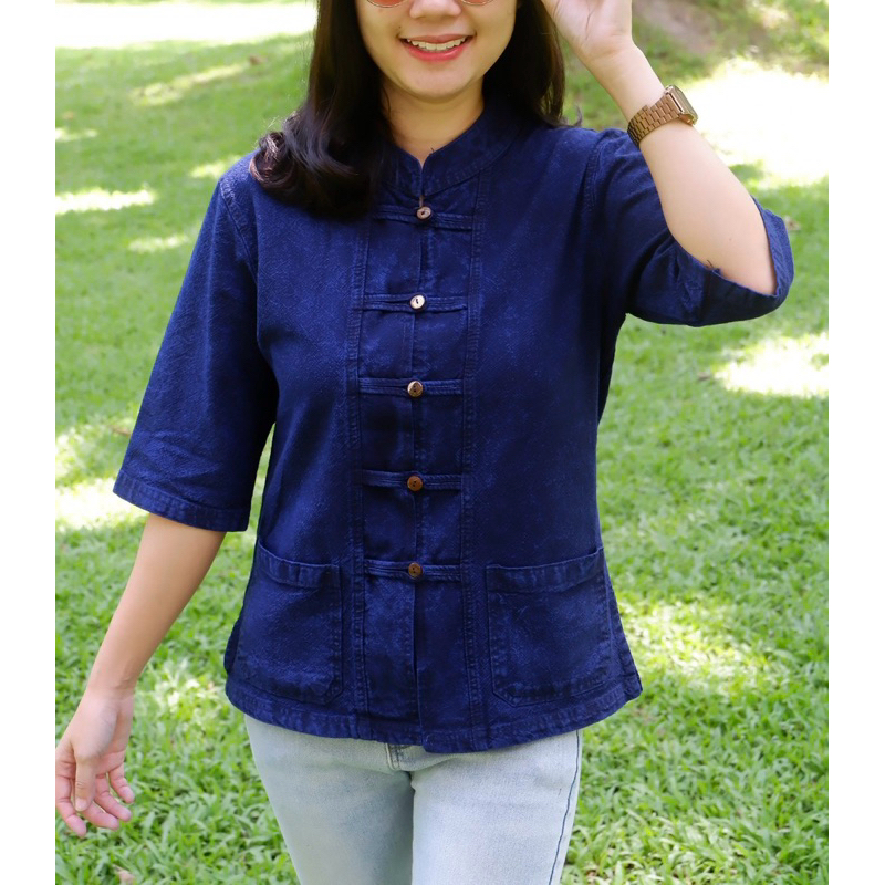 เสื้อหม้อฮ่อมฟอกนิ่มกระดุมกะลา‼️อก36-50“‼️มาใหม่‼️ทรงสวย🌷ใส่เก๋ๆ - รูปที่ 2