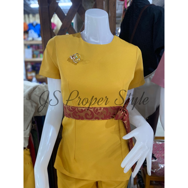 ชุดนวด ชุดพนักงาน สปา โรงแรม ยูนิฟอร์ม # เสื้อทรงคอกลมซิปข้างแต่งลายเอว