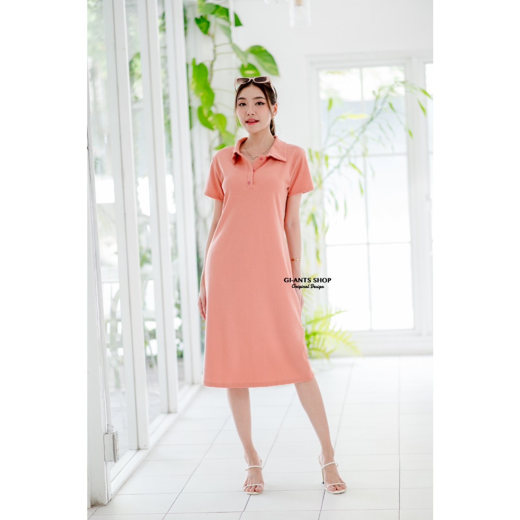 Gi-ants​  Dress เดรสคอปกแขนสั้นผ้าร่อง CARDIGAN_NISTA​ (GIAA5C)
