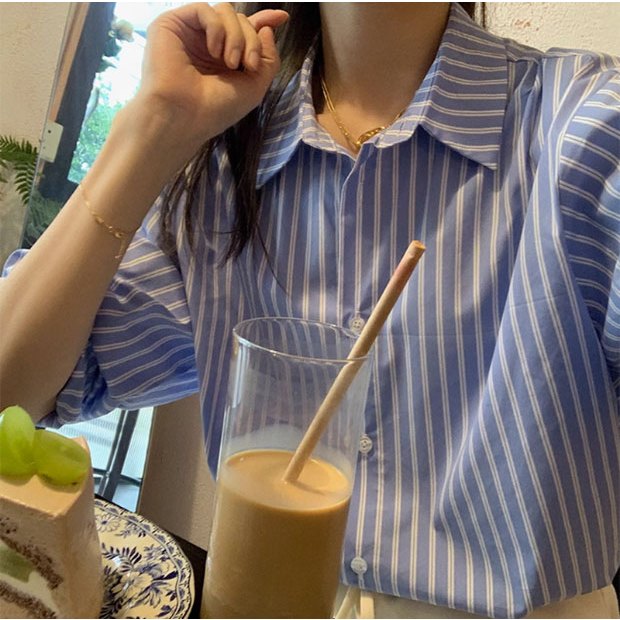 oversize SMD2881 เสื้อเชิ้ตลายทางแขนยาวมีปกผู้หญิง oversize เสื้อทํางานผ้าฝ้ายแฟชั่นเกาหลีย้อนยุค แมชง่ายกับทุกลุค