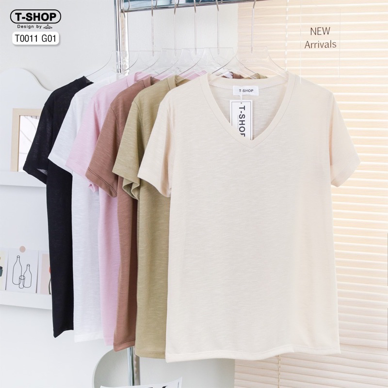 เสื้อสลาฟ บาง เบา คอวีแขนสั้น ใส่สบาย