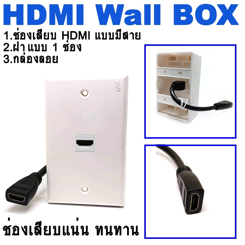 ชุดกล่องลอย HDMI แบบ 1 ช่อง HDMI Connector With Extension Line Wall Plate Socket Keystone Faceplate 4K 2K 1080P HDMI2.0