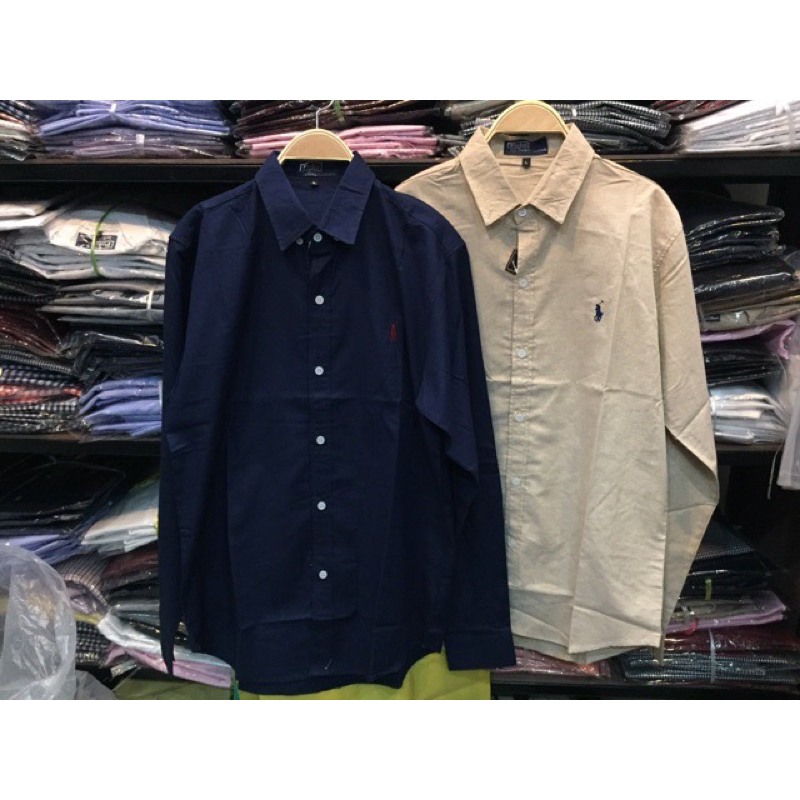[พร้อมส่ง] เสื้อเชิ้ตแขนยาวปักม้าเล็กแดงและม้าเล็กกรม