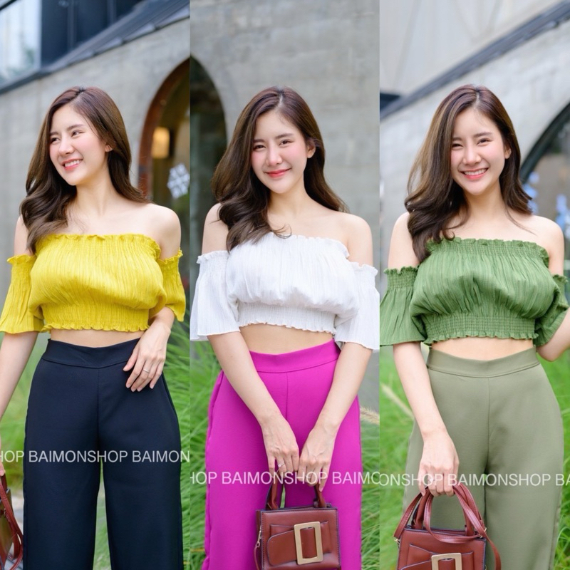 aimorn_shop เสื้อปาดไหล่ ต่อแขนทรงกระดิ่ง รุ่นนี้กำลังฮิตมากเลยนะคะ