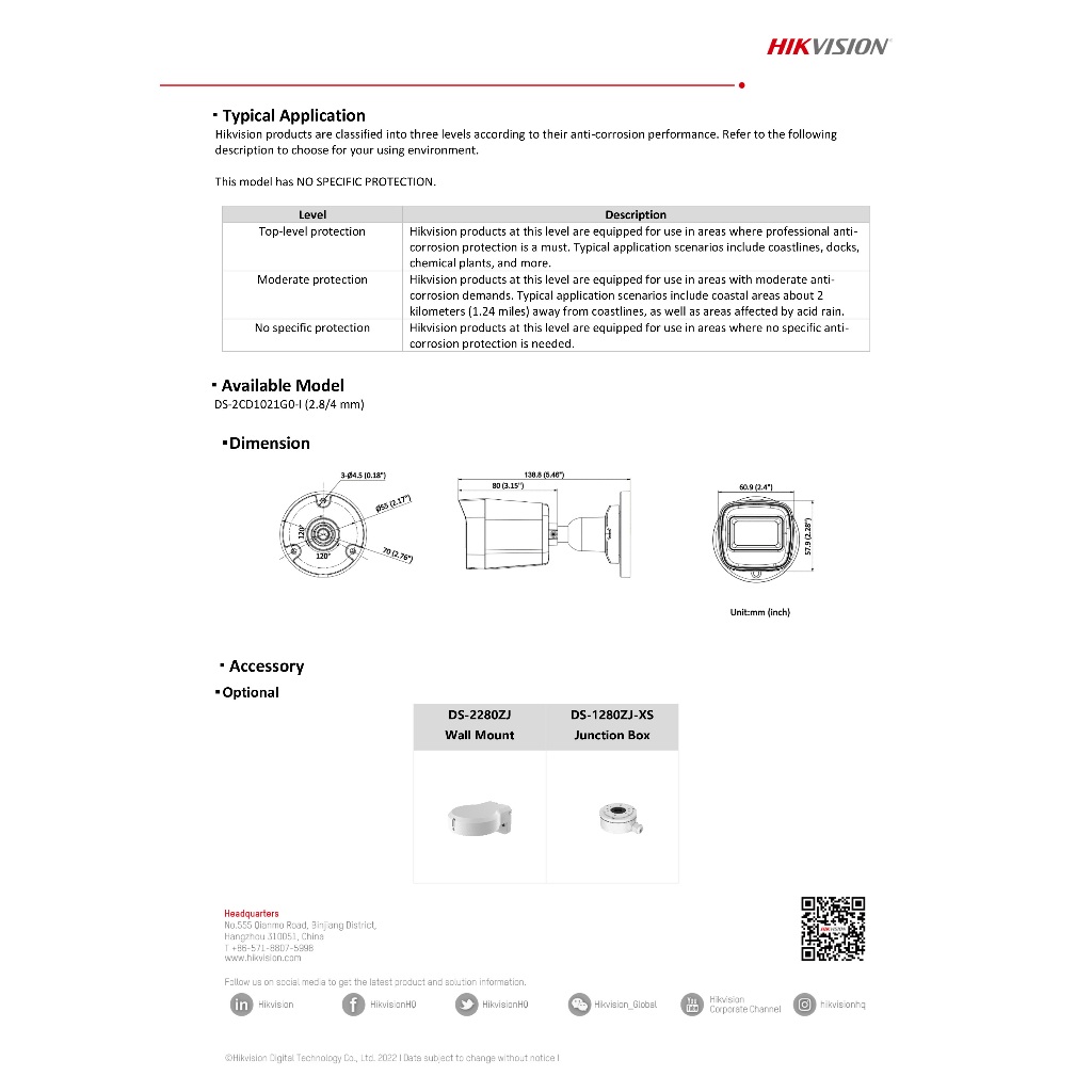 HIKVISION DS-2CD1021G0-I (2.8mm - 4mm) กล้องวงจรปิดระบบ IP ความละเอียด 2 ล้านพิกเซล รองรับ POE (ไม่ใช่กล้อง WIFI)
