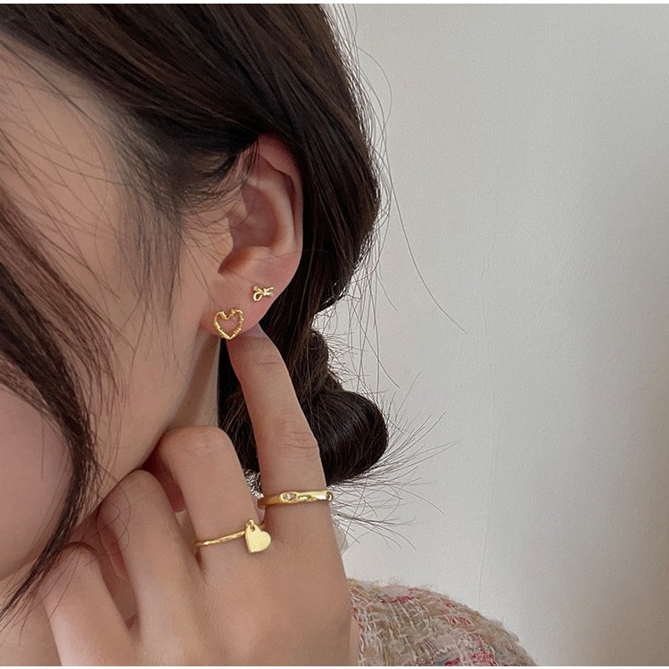 Suwann.na [ราคาต่อเซต] ต่างหู ต่างหูเงินแท้ เซตหัวใจโบว์ สีเงิน, ทอง รูปที่ 6