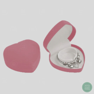 กล่องกำมะหยี่ใส่เครื่องประดับ กำไลข้อมือ นาฬิกา ทรงหัวใจสีโอรส ขนาดกล่อง 10x10x4.5cm