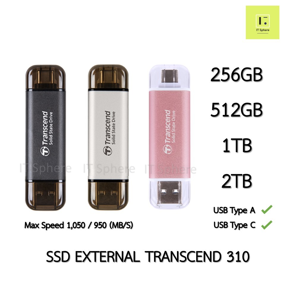 SSD External transcend ESD310C 256GB 512GB 1TB 2TB Portable 310C 310p 310s TypeC USBC Flashdrive ความเร็วสูง Pro Res OTG