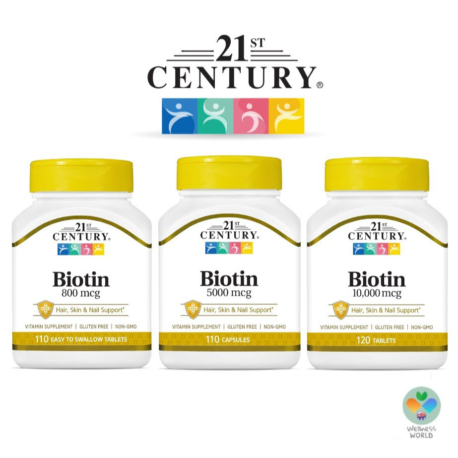 < พร้อมส่ง>  21st Century , Biotin (ไบโอติน) 800 mcg  5,000 mcg และ 10,000 mcg