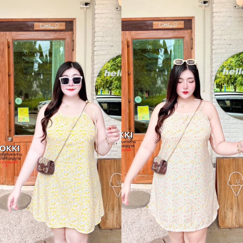 สาวอวบ เดรสสาวอวบ เดรสสายเดี่ยว ดอกไม้ สายปรับได้ อก 38 40 42 44 46