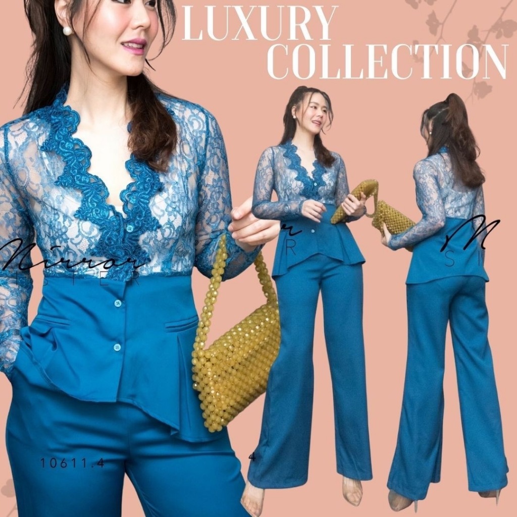 🩷🩷 MirrorSister 10611.4 ชุดSet เสื้อ+กางเกง สุดปัง เสื้อลูกไม้ซีทรู แขนยาว กางเกงขากระบอกเอวขอบเรียบ
