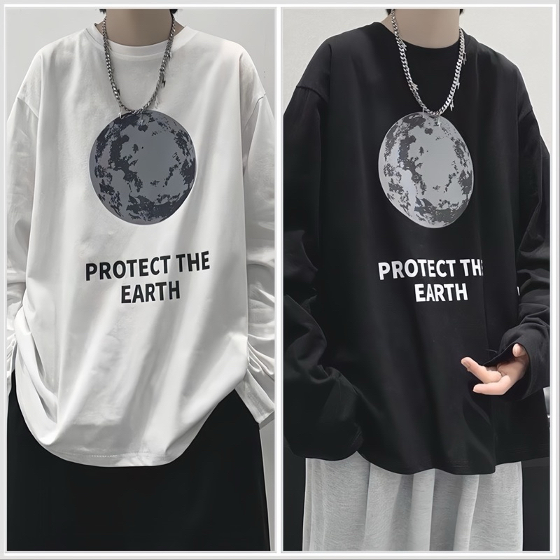 WK โปรคู่ ส่งจากไทย M～5XL ผ้าฝ้าย+โพลิเอสเตอร์ เสื้อยืดแขนยาวกันแดดผู้ชายทรงโอเวอร์ไซส์ 2024 #Q24