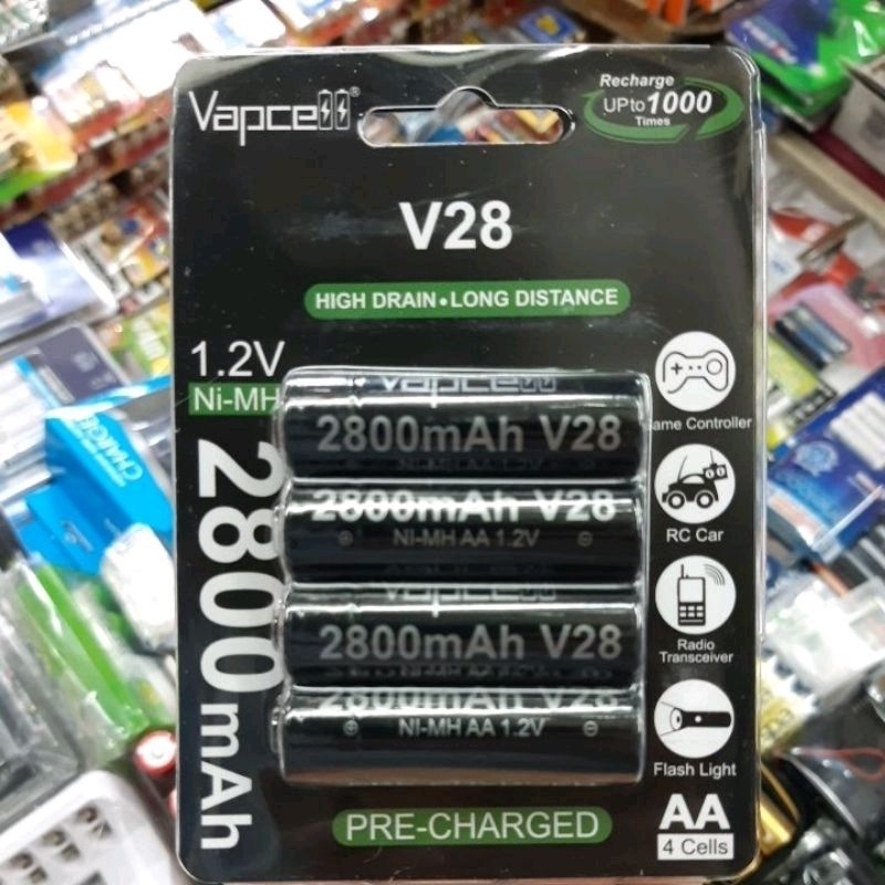 ถ่านชาร์จ Vapcell AA 2800mah V28 Ni-MH 1.2v จำนวน 4ก้อน ของใหม่ ของแท้