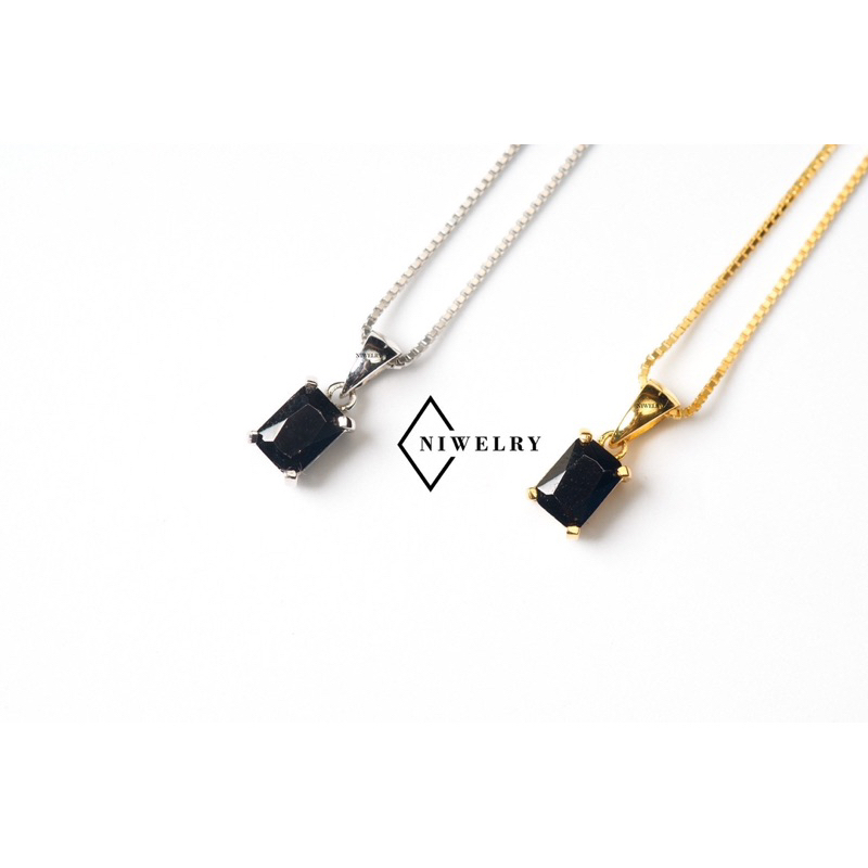 จี้พลอยแท้ รุ่น Perfection Octagon พลอยนิล black spinel ตัวเรือนเงินแท้ชุบทองแท้ พร้อมใบรับประกัน