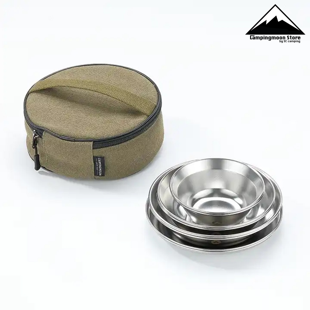 ชุดจานชามแสตนเลส Campingmoon S-395 พร้อมกระเป๋าเก็บ 4 ใบ | 8 ใบ สีดำ สีเงิน – โปรปัง