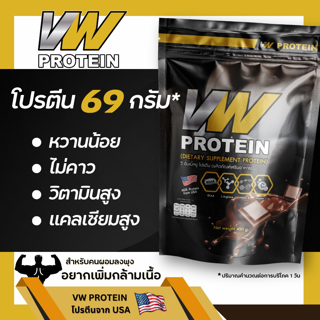แถมช้อนฟรี VW Protein เวย์โปรตีน สกัดจากวัตถุดิบหลักโปรตีนจาก USA ของแท้