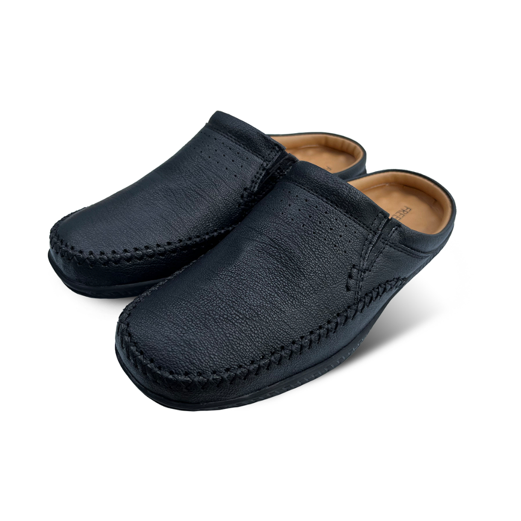 FREEWOOD OPEN HEEL CASUAL SHOES รองเท้าลำลองผู้ชาย หนังแท้ แบบเปิดส้น รุ่น 79-6281 สีดำ / น้ำตาล / เผือก