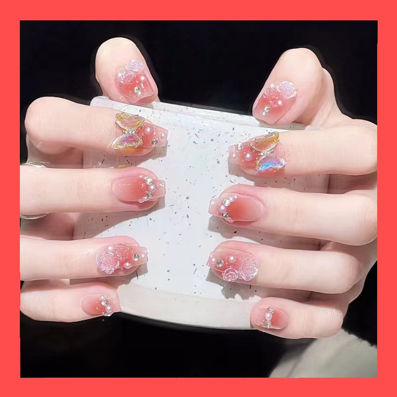 🇹🇭จัดส่งวันนี้ผลิตภัณฑ์ใหม่ ทำเล็บ[DD204] แฟลชเจาะ เล็บปลอมสำเร็จรูป เล็บปลอมยาว กันน้ำ หลากหลายสไตล