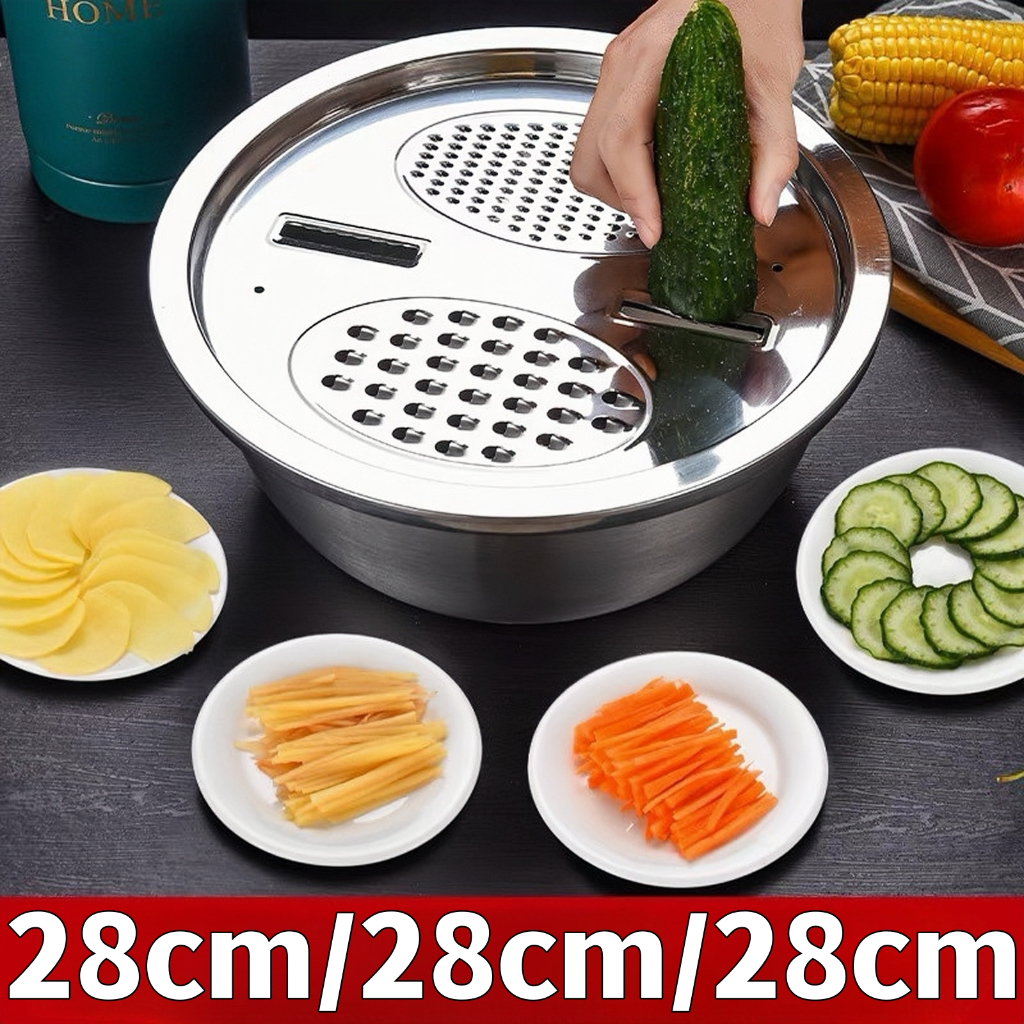 TK ชุดกะละมังขูดผัก ชามขูดผักผลไม้ ชุด3ใบชามขูดผักผลไม้ ที่สไลด์ผัก ชามขูดผัก กะละมังสแตนเลส 28cm/28