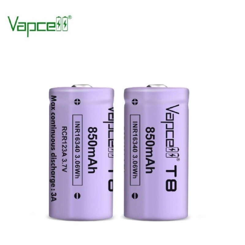 Vapcell 16340 3.7V850mah ถ่านชาร์จVapcell 16340 รุ่นT8