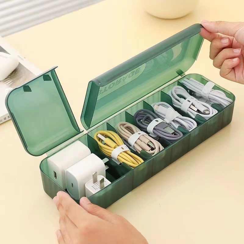 กล่องเก็บสายชาร์จ กล่องเก็บของ 7 ช่อง แบบฝาพับ ที่เก็บสายชาร์จ สายเคเบิลหูฟัง