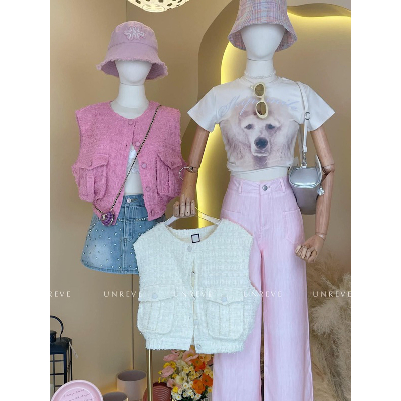 งานร้าน Un reve เสื้อกั๊กสีขาวออกครีมๆขนน่ารักม๊ากก