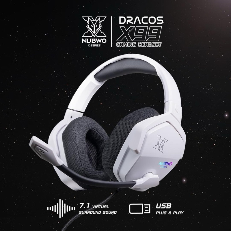 NUBWO X99 Dracos X-Series[White] หูฟังคอม Gaming headset สาย USB Virtual Surround 7.1 ประกัน 2 ปี
