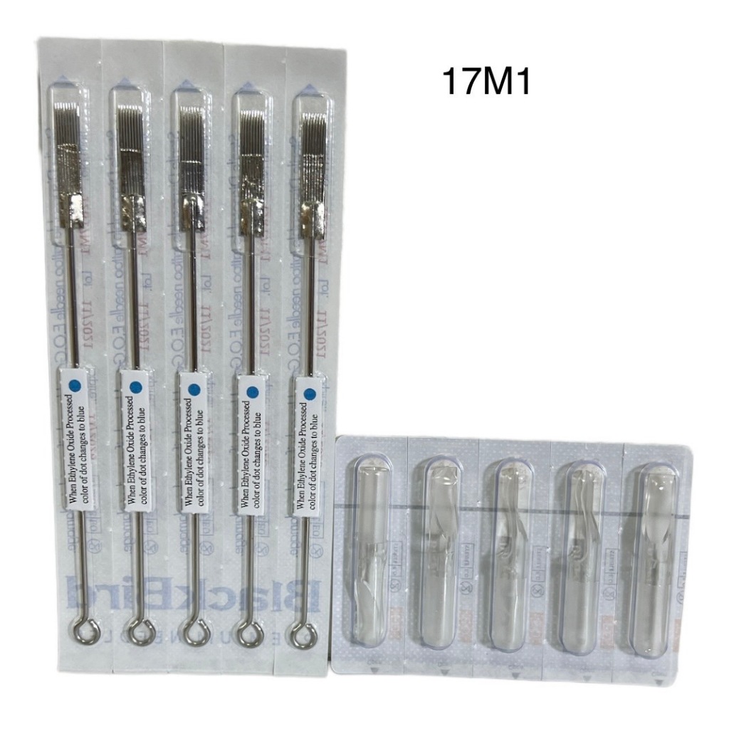 อุปกรณ์สัก ลงสีลงเงา 17M1+ ปลายพลาสติก17F/1ชุดมีเข็ม5เล่มปลาย5ชิ้น