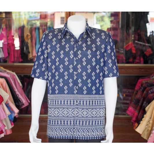 เสื้อสูทผ้าฝ้ายลายขอ สีกรมท่า