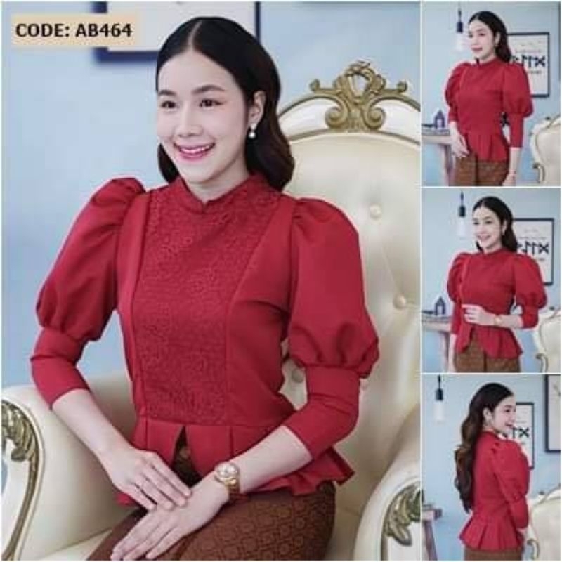 ของแท้ ต้องส่งจากนครนายกเท่านั้น เสื้อไทยร่วมสมัย​ คอจีน​ สีแดง​ แขนตุ๊กตา​ ซิปหลัง